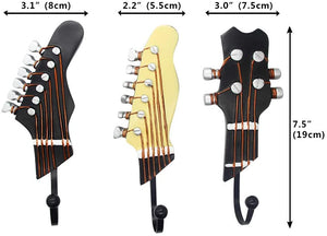 (3-Pack) Vintage Guitar Shaped Decorative Hooks Rack Hangers for Coats Towels Keys Hats