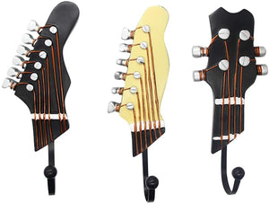 (3-Pack) Vintage Guitar Shaped Decorative Hooks Rack Hangers for Coats Towels Keys Hats