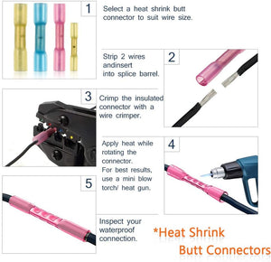 210Pcs Heat Shrink Butt Crimp Connectors Mixed w/ Solder Seal Wire Connectors