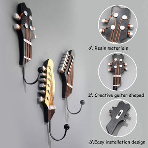 (3-Pack) Vintage Guitar Shaped Decorative Hooks Rack Hangers for Coats Towels Keys Hats