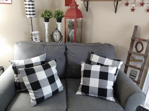 Set of 2 Black & White Buffalo Plaid Cotton Linen Pillow Cases for Farmhouse Home Decor, 18x18in