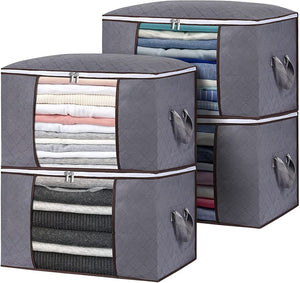 Set Of 4 Large Capacity Organizers Storages Bins With Reinforced Handle Thick Fabric 90L