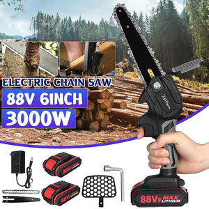 Mini Chainsaw, 6-Inch 88V Cordless Electric Portable Chain Saw with Rechargeable 2PCS Battery
