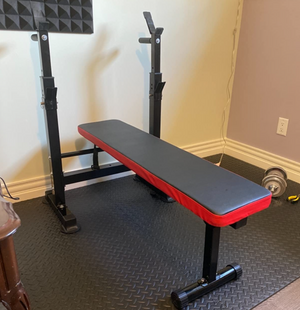 Folding Olympic Workout Station Bench w/Squat Rack Adjustable Multifunctional Black