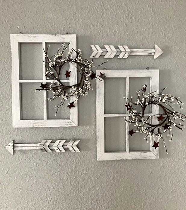 New Set of 2 White Farmhouse Rustic Wall Art Decor Window Frame and 2 ...