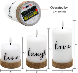 Sale!!! Flameless Candles with 10-Key Remote Timer, Real Wax Pillar LED Candles Live Laugh Love, Realistic 3D Wick Flickering Gift ( Pack of 3)