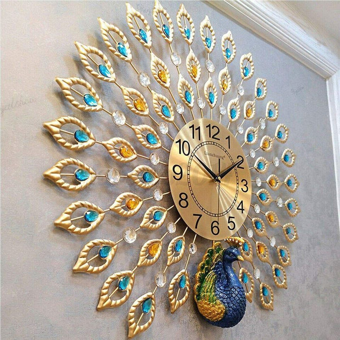 New luxury peacock large wall clock metal living room wall watch e111