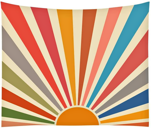 Vintage Sun Tapestry Boho Wall Hanging Retro 70s Rainbow Sunrise Sunset 59x51 inch