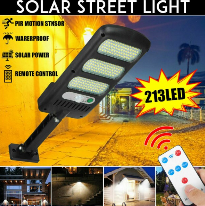 New 213 LED Outdoor Solar Street Wall Light PIR Motion Sensor LED Lamp Remote Control- Free Shipping