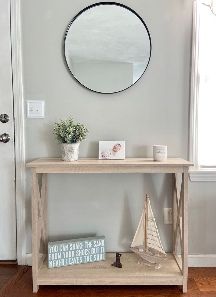 Modern Farmhouse Wood X Frame Console Table with 2-Tier Storage, 39 Inch, White Oak