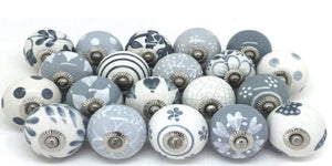 10 Pcs Knobs Grey & White Cream Rare Hand Painted Ceramic Knobs Cabinet Drawer Pull Pulls