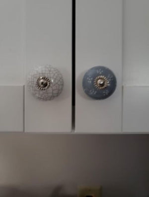10 Pcs Knobs Grey & White Cream Rare Hand Painted Ceramic Knobs Cabinet Drawer Pull Pulls