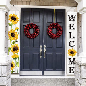 Tall Sunflower Welcome Hanging Door Banner Fall Seasonal Decor