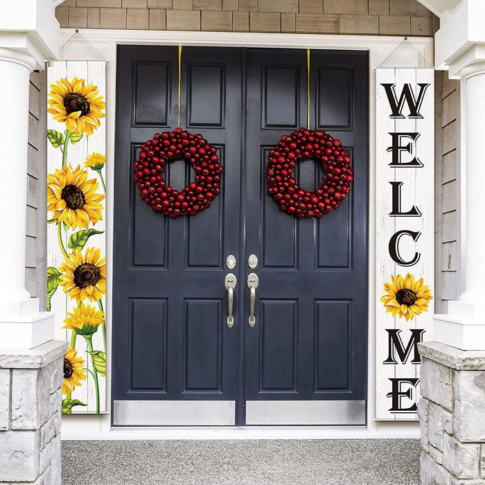 Tall Sunflower Welcome Hanging Door Banner Fall Seasonal Decor