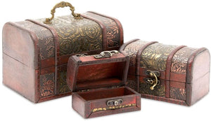 Set of 3 Small Wooden Treasure Chest Box for Jewelry Storage