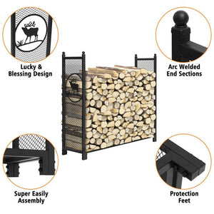 4 Feet Mesh Firewood Rack Outdoor Home Heavy Duty Wood Storage Log