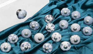 10 Pcs Knobs Grey & White Cream Rare Hand Painted Ceramic Knobs Cabinet Drawer Pull Pulls