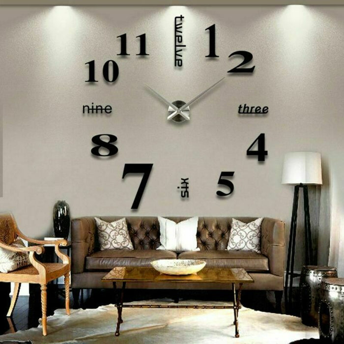 Large Wall Clock with 3D Mirror Surface (Black)