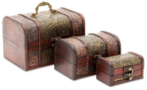 Set of 3 Small Wooden Treasure Chest Box for Jewelry Storage