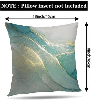 Set of 4 Marble Texture Turquoise and Gold Silver Decorative Throw Pillow Covers 18 x 18 Inch