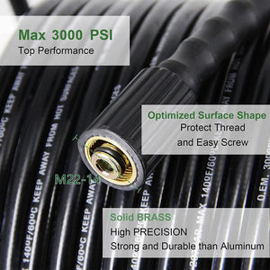1/4 Inch 3000 PSI 25FT High Pressure Washer Hose Kink Resistant Replacement with M22-14mm