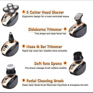 5 IN 1 4D Rotary Electric Shaver Rechargeable Bald Head Shaver Beard Trimmer