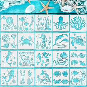 Reusable Sea Ocean Creatures Stencils | 20pcs✅ | 5.1" x 5.1" | Painting Templates |DIY Crafts