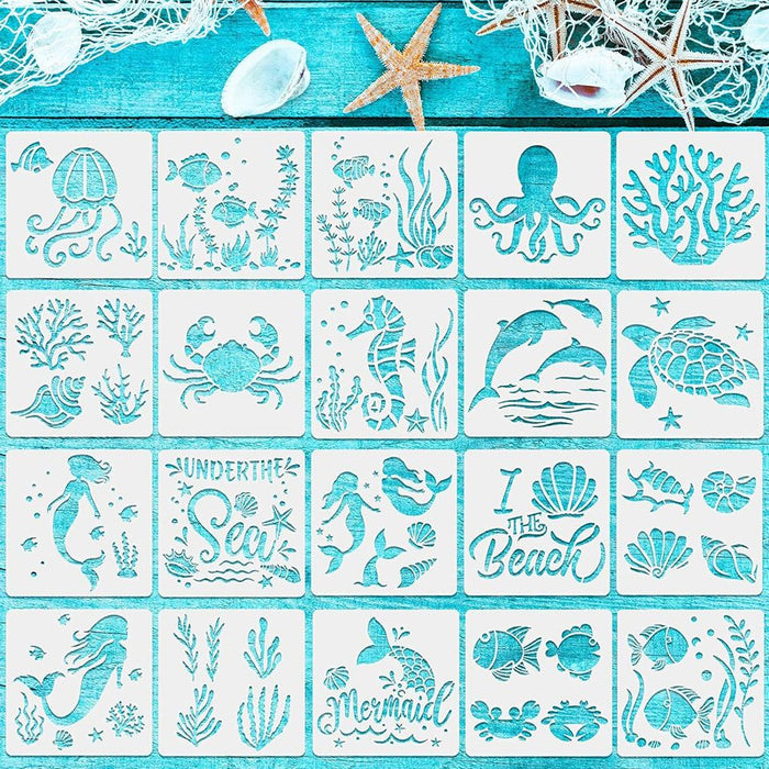 Reusable Sea Ocean Creatures Stencils | 20pcs✅ | 5.1" x 5.1" | Painting Templates |DIY Crafts