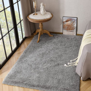 Grey Area Rug for Bedroom Living Room Carpet Home Decor, 6x9 Fluffy Rug