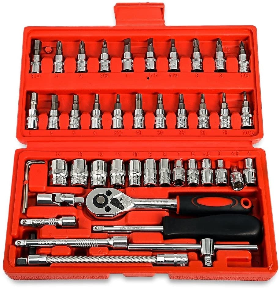 (46pcs) 1/4 Ratchet Wrench Combination Package Socket Tool Set Auto Car Repairing.