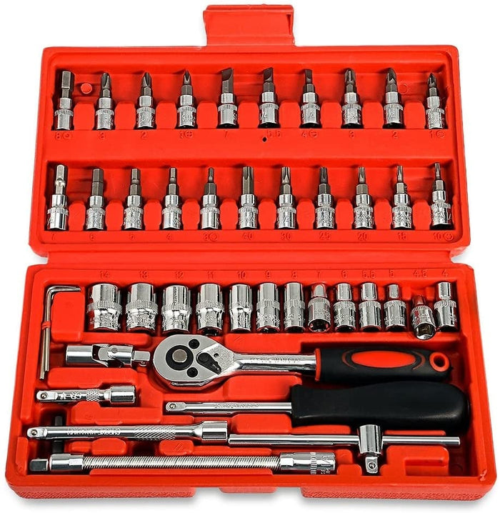 (46pcs) 1/4 Ratchet Wrench Combination Package Socket Tool Set Auto Car Repairing.