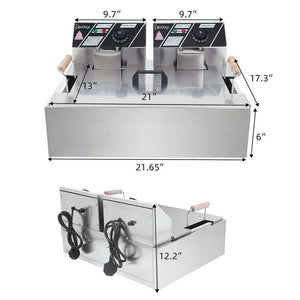 NEW Deep Fryer 22L Large Tank Restaurant Stainless Steel 5000W Commercial Home Safe Wooden Handles Temperature Control