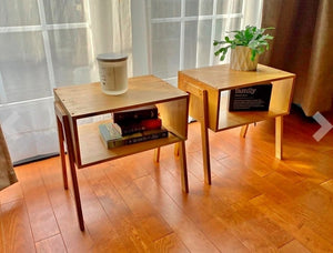 Set of 2 Beautiful Bamboo Stackable End Tables, Living Room Nightstand, Bedside Tables indoor