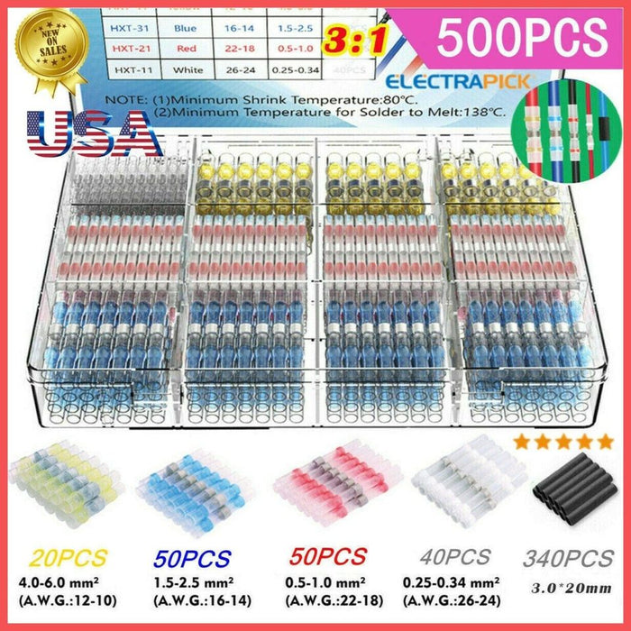 500pcs waterproof heat shrink butt terminals solder seal sleeve wire connectors