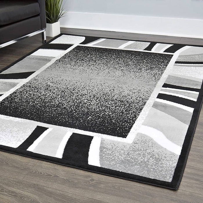 👌3'7"x5'2" Modern Area Rug Rectangular, Black/Gray