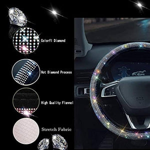Steering Wheel Cover with Crystal Diamond Sparkling Car SUV Breathable Anti-Slip Steering Wheel