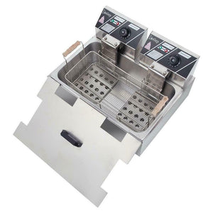NEW Deep Fryer 22L Large Tank Restaurant Stainless Steel 5000W Commercial Home Safe Wooden Handles Temperature Control