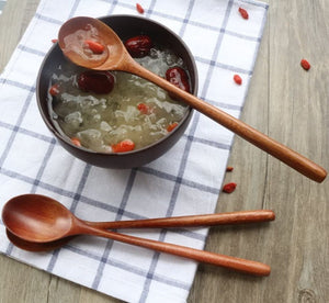 6 Pcs Japanese Style 9" Wooden Spoons Eating Mixing Stirring Long Handle Table Spoon Utensil