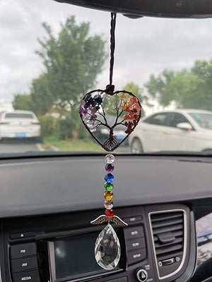 Healing Crystal Decor Tree of Life Car Hanging Accessories Suncatcher with Wings 7 Chakras Window