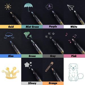 Set of 10 Metallic Marker Pens Permanent Markers DIY Crafts