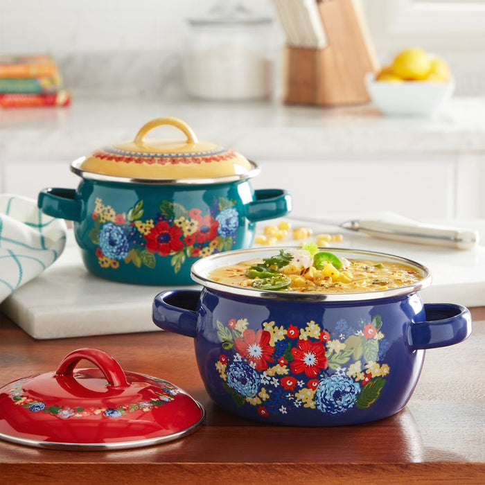The Pioneer Woman Dazzling Dahlias 1-Quart Mini Dutch Oven, Set of 2