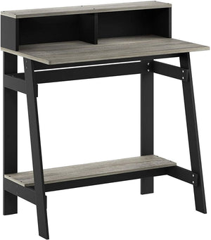 NEW Simplistic Computer Desk A-Frame Black Oak Gray 2-Tier Shelves Storage Modern Furniture Easy Install Small Space