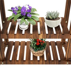 4-Tier 6-Shelf Rolling Wooden Flower Display Stand for Indoors or Outdoors