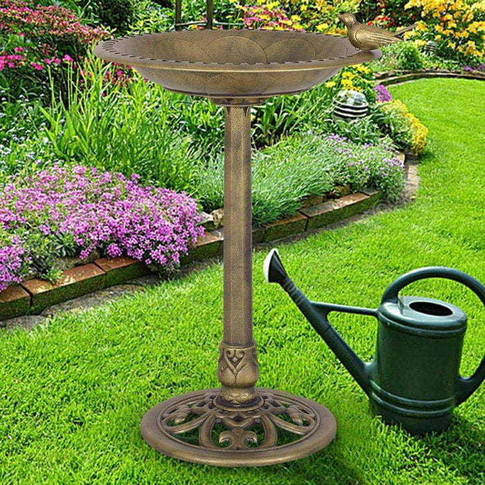 Antique gold freestanding pedestal bird bath feeder outdoor garden yard decor