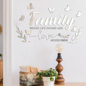Wall Decal Stickers 3D Acrylic Mirror Family Removable decals.