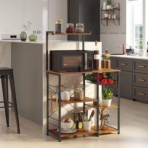 Baker's Rack Kitchen Cart, Microwave Kitchen Shelves Spices Workstation Organizer with Hooks