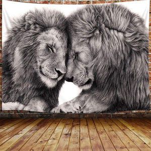 60x40 Black & White Lion Tapestry for Couples Home Hanging Decor Living Room Bedroom