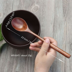 6 Pcs Japanese Style 9" Wooden Spoons Eating Mixing Stirring Long Handle Table Spoon Utensil