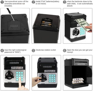 Piggy Bank, Electronic ATM Password Cash Coin Can Auto Scroll Paper Money Saving Box Toy Gift