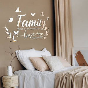 Wall Decal Stickers 3D Acrylic Mirror Family Removable decals.